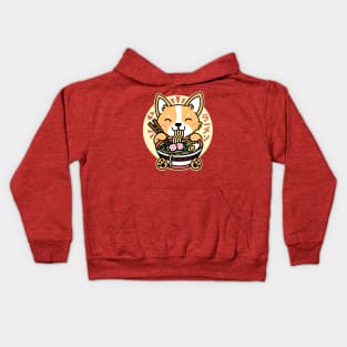 Corgi Eating Ramen Cute Kawaii Noodles Kids Hoodie